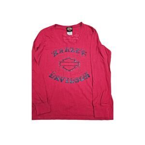 Y2K‎ Pink with metallic blue Harley Davidson Double sized size XL long sleeve